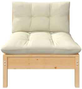 3 pcs conjunto lounge jardim c/ almofadões creme pinho maciço