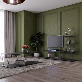 Conjunto de Mobiliário de Sala de Estar Basak – Antracite e Preto – TV
