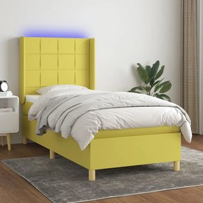 vidaXL Cama box spring c/ colchão e LED 80x200 cm tecido verde