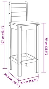 Cadeiras de bar 2 pcs madeira de pinho maciça branco