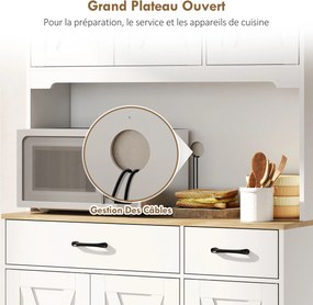 Aparador Alto de Cozinha, 94 x 39,5 x 175,2 cm, 6 Portas e 2 Gavetas, Branco