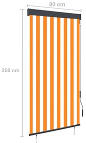 Estore de rolo para exterior 80x250 cm branco e laranja