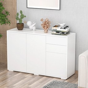 Aparador com 2 gavetas deslizantes, 3 portas e prateleira ajustável, em aglomerado, 117 x 36 x 74 cm, branco