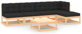 6 pcs conjunto lounge de jardim c/ almofadões pinho maciço