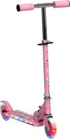 Trotinete para Crianças Dobrável com Luzes e Música 4 Alturas Ajustável Rodas Brilhantes e Pedal LED 67x32x65-78 cm Rosa