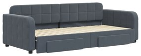 Sofá-cama c/ gavetão e gavetas 90x200 cm veludo cinzento-escuro