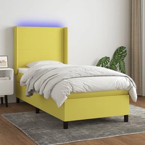 Cama box spring c/ colchão e LED 80x200 cm tecido verde