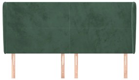 Cabeceira cama c/ abas veludo 163x23x118/128 cm verde-escuro