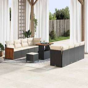 Conjunto de Sofá de Jardim vidaXL com 11 Peças e Almofadas Pretas Vime Polite Acácia