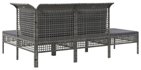 4 pcs conjunto lounge de jardim c/ almofadões vime PE cinzento