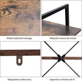 Estante industrial estável de 3 camadas com estrutura de metal para cozinha de escritório 90 x 36 x 99 cm Castanho