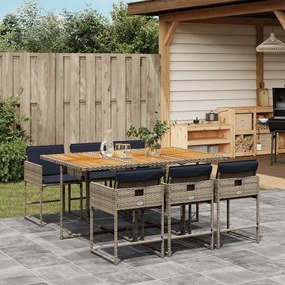 vidaXL 7 pcs conjunto de jantar p/ jardim c/ almofadões vime PE cinza