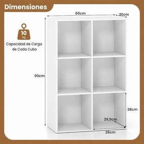 Estante de Cubos, 60 x 30 x 90 cm, 6 Compartimentos, Branco