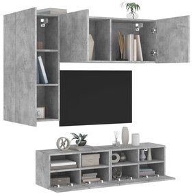 vidaXL 4 pcs móveis de parede p/ TV derivados de madeira cinza cimento