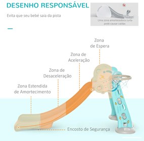 Escorrega Infantil Dobrável com Cesta de Basquetebol para Crianças acima de 18 meses Modelo Disco Voador para Interiores e Exteriores 140x87x75cm Azul