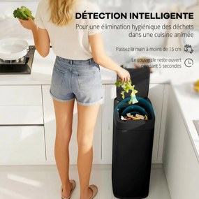 Caixote do lixo de cozinha automático de 50 L, com sensor de movimento, funciona a pilhas, 26,5 x 35,5 x 68 cm, preto