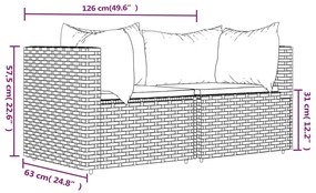 Sofás de canto p/ jardim c/ almofadões 2 pcs vime PE cinzento