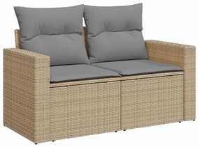 7 pcs conjunto de sofás p/ jardim com almofadões vime PE bege