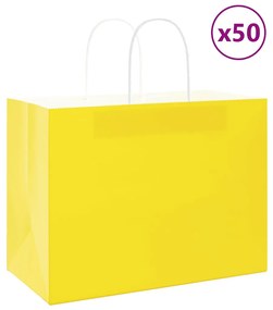 vidaXL Sacos de papel 50 unid com alças amarelo 32x17x25 cm