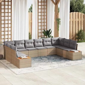 vidaXL Conjunto de Sofás de Jardim de 10 Peças com Almofadas Bege Rattan Acácia