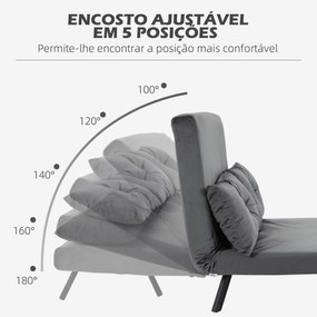 Sofá Cama Sofá Convertível em Cama de 2 Lugares Dobrável com Encosto Ajustável em 5 Níveis e 2 Almofadas 102x73x81 cm Cinza