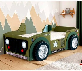 Cama para criança, Carro Jeep Todo o Terreno Com Luzes LED, Oferta colchão e estrado ‎207 x 116 x 76 cm Verde