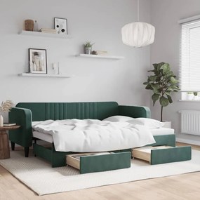 vidaXL Sofá-cama c/ gavetão e gavetas 80x200cm veludo verde-escuro