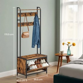 Movel entrada, hall com sapateira 80 x 30 x 44,5 cm em castanho vintage e preto