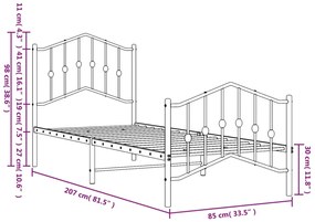 Estrutura de cama com cabeceira e pés 80x200 cm metal branco