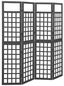 Biombo/treliça 4 painéis madeira abeto maciça 161x180 cm preto