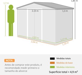 Abrigo de Jardim 2,42 m² 213x130x185 cm Abrigo de Jardim Metálico com Porta Deslizante Ventilação e Kit de Fundação Castanho