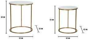 CONJUNTO DE 2 MESAS DE APOIO Ø 52X63-42X53 CM DOURADO E BRANCO