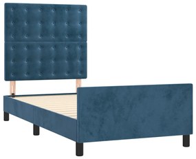 Estrutura de cama c/ cabeceira 90x190 cm veludo azul-escuro