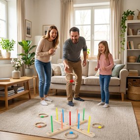 Conjunto de Lançamento de Argolas Infantil, 50 x 50 x 14 cm, Montagem sem Ferramentas, Natural