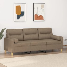 vidaXL Sofá 3 lugares c/ almofadões 180 cm tecido cinza-acastanhado