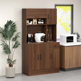 Armário para cozinha com 2 tomadas, 1 porta USB e 1 porta tipo C, gaveta e prateleiras ajustáveis 90 x 39 x 167 cm Cor Nogueira