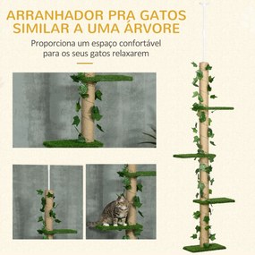 PawHut Árvore para Gatos do Chão ao Teto 37x21x202-242 cm Torre Arranh