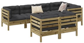 7 pcs conjunto sofás de jardim c/ almofadões pinho impregnado