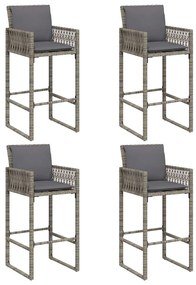 5 pcs conj. de bar jardim c/ almofadões vime PE/acácia cinzento