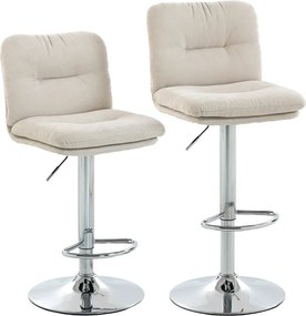 Conjunto de 2 Bancos de Bar Giratórios Estofados em Linho com Altura Ajustável 64-86 cm e Apoio para Pés Bege