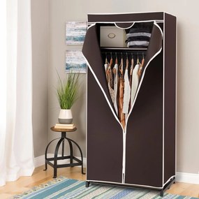 Guarda Roupa de tecido dobrável com fecho de correr Organizador de roupa têxtil com varão para pendurar 74 x 50 x 172 cm Castanho