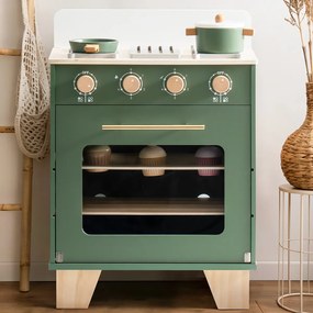 Forno de cozinha de brincar de madeira para crianças 57 x 41 x 28 cm Verde vintage