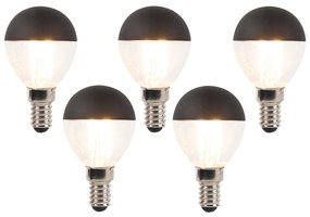 Conjunto de 5 lâmpadas LED filamento reguláveis E14 P45 pretas 300lm 2700K