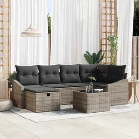 Conjunto de Sofá de Jardim de 7 Peças com Almofadas Cinza de Vime PE