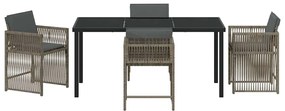 Conjunto de Jantar de Jardim de 5 Peças com Almofadas Cinza em Rattan