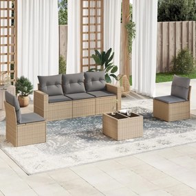 6 pcs conjunto de sofás p/ jardim com almofadões vime PE bege