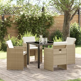 vidaXL Conjunto de Jantar Jardim 5 Peças com Almofadas Bege Rattan Poliéster