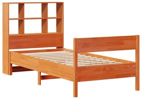 Cama com estante sem colchão 90x190cm pinho maciço castanho-mel