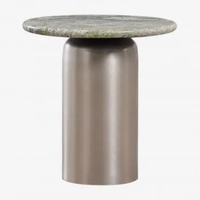 Mesa Auxiliar Redonda Ø40 Cm Alliser Cinza Aço & Mármore Verde Forest - Sklum