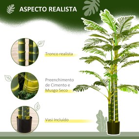 Planta Artificial Palmeira Areca Grande 190 cm com Vaso e 30 Folhas Decoração para Interior e Exterior Sala de Estar Escritório Ø19,5x190 cm Verde